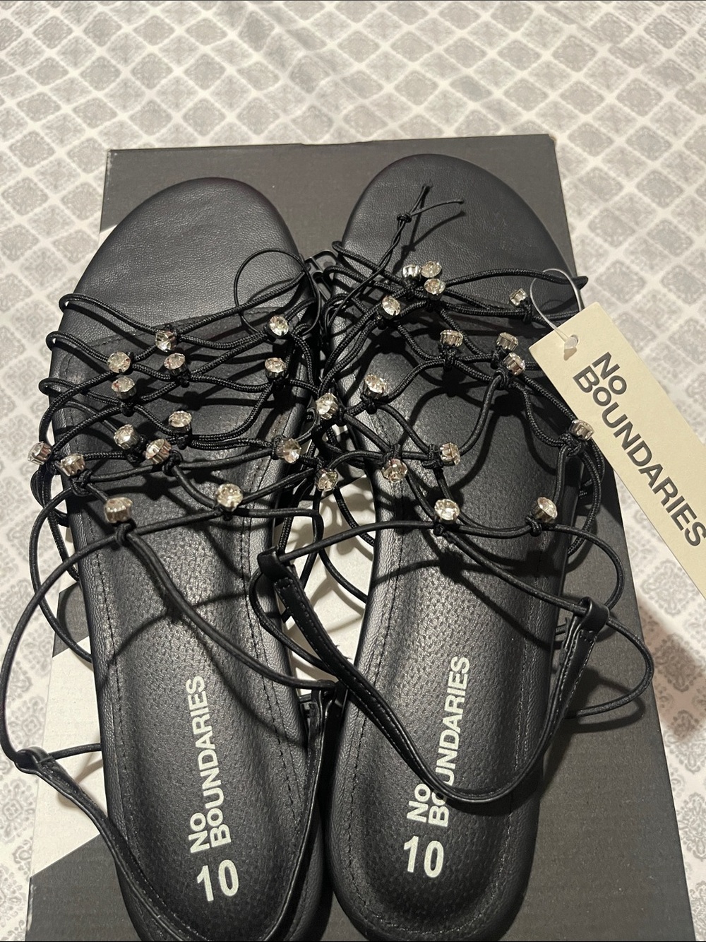 No Boundaries Black Beaded Lace-Up Gladiator Sandals